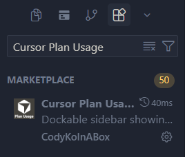 Installing Cursor Plan Usage from the Extensions tab in Cursor